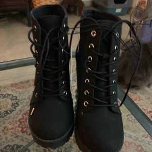 NWT black heeled combat booties!